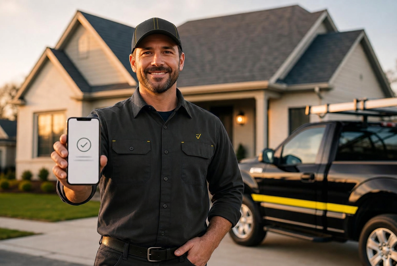 Local tradesperson checking a booking confirmation on their phone